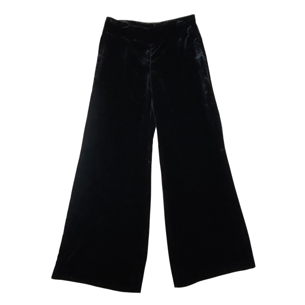 Trevan Womens Elegant Black Velvet Wide Leg Pants High Rise Side Zip Size 8